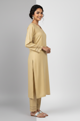 Poweder Yellow Karandi Two Piece Set